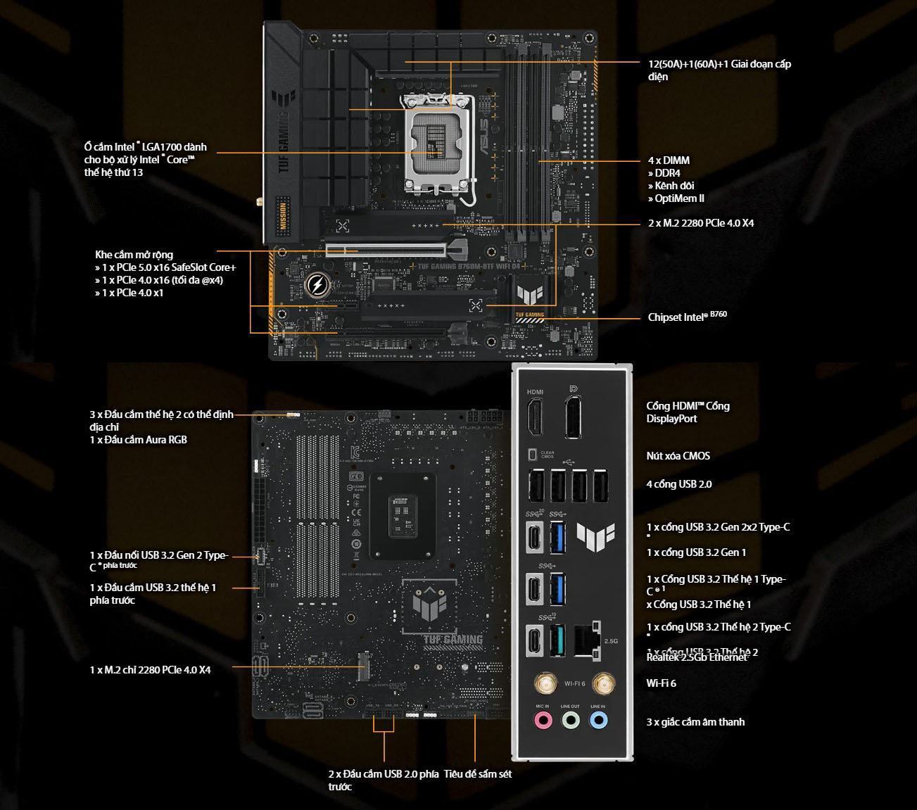 Mainboard ASUS TUF Gaming B760M-BTF WIFI D4