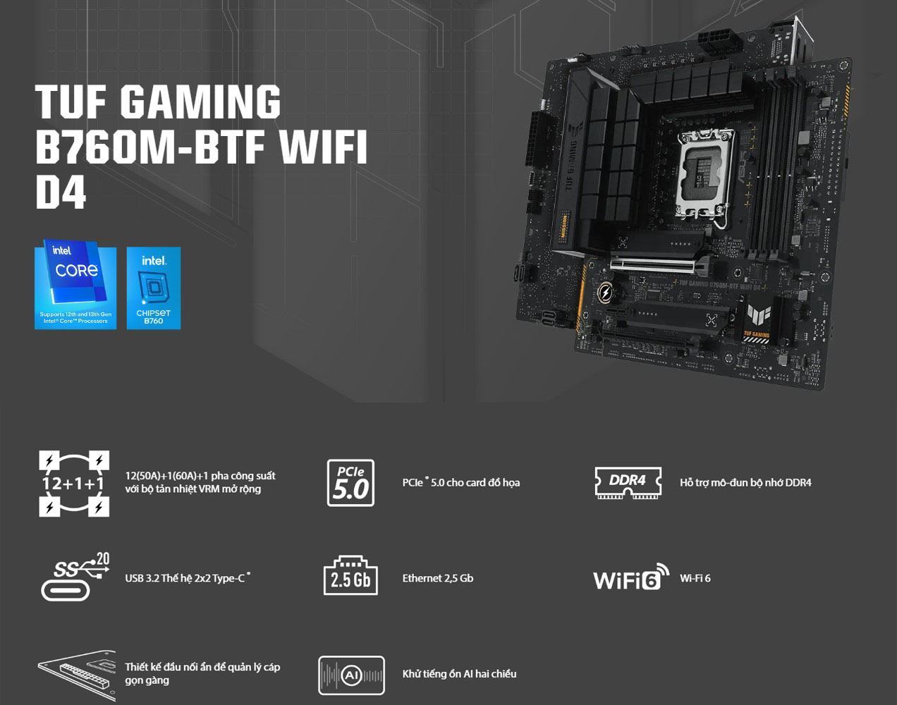Mainboard ASUS TUF Gaming B760M-BTF WIFI D4