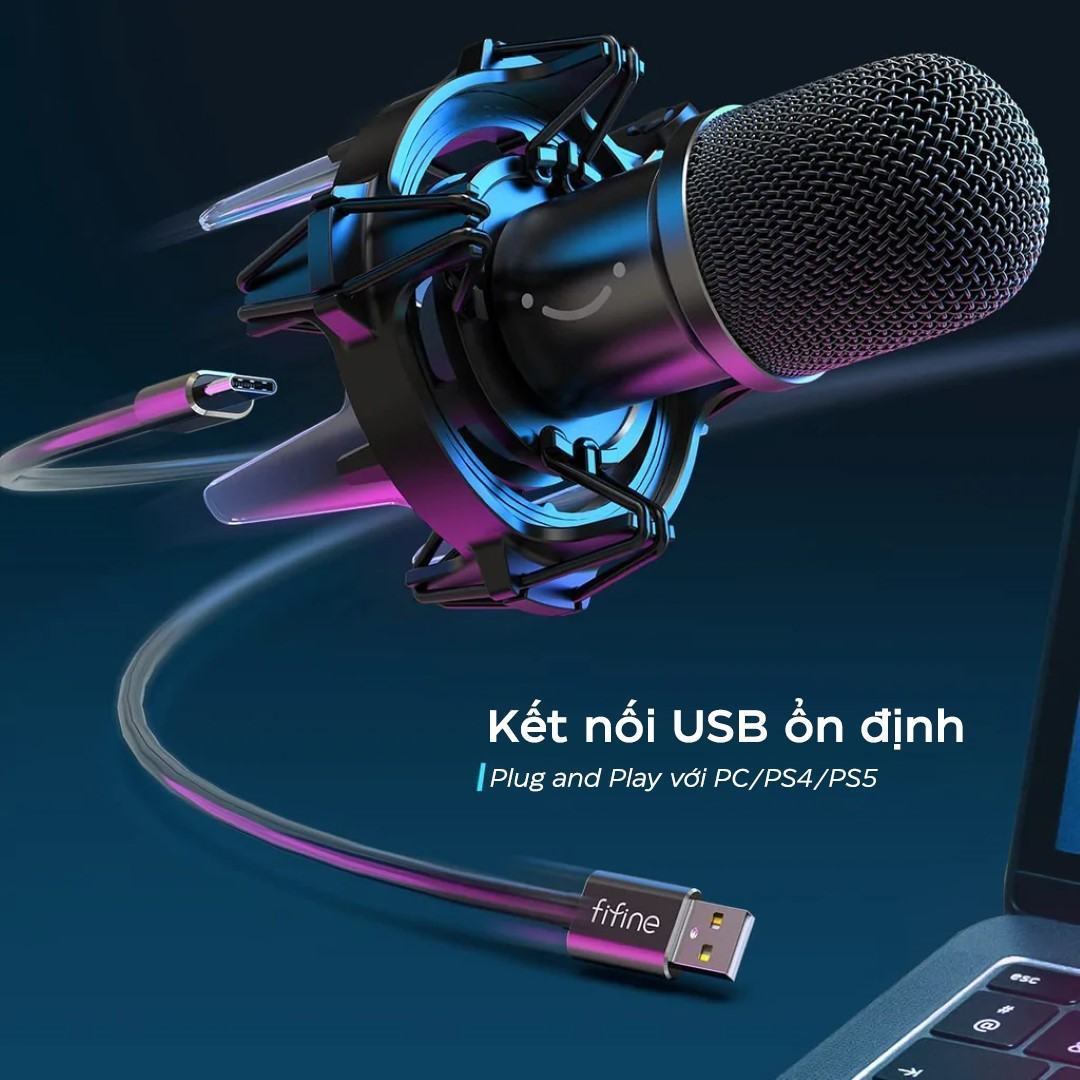 Microphone FIFINE K651 - Kèm Boom Arm và RGB Shock Mount