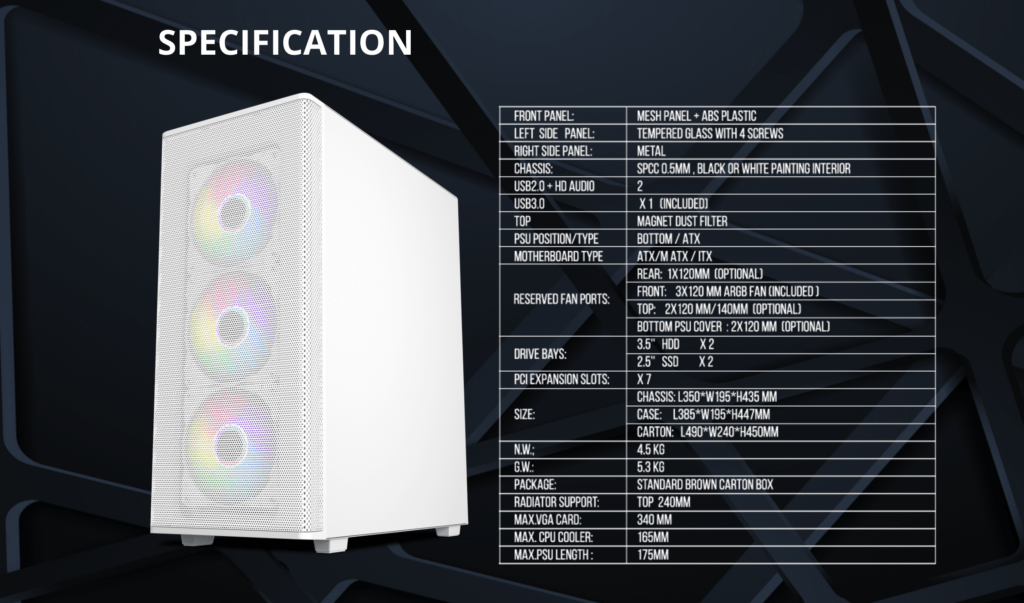 Vỏ Case MIK AION BLACK 3FA (ATX/Mid Tower/Màu Đen/3Fan ARGB)