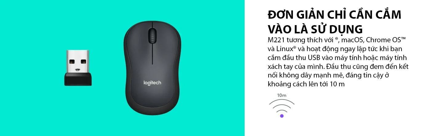 Chuột không dây Logitech M221 đen (USB) 6