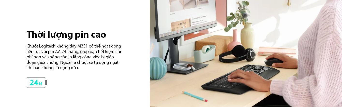Chuột không dây Logitech M331 (USB/Màu đen-xám) 4