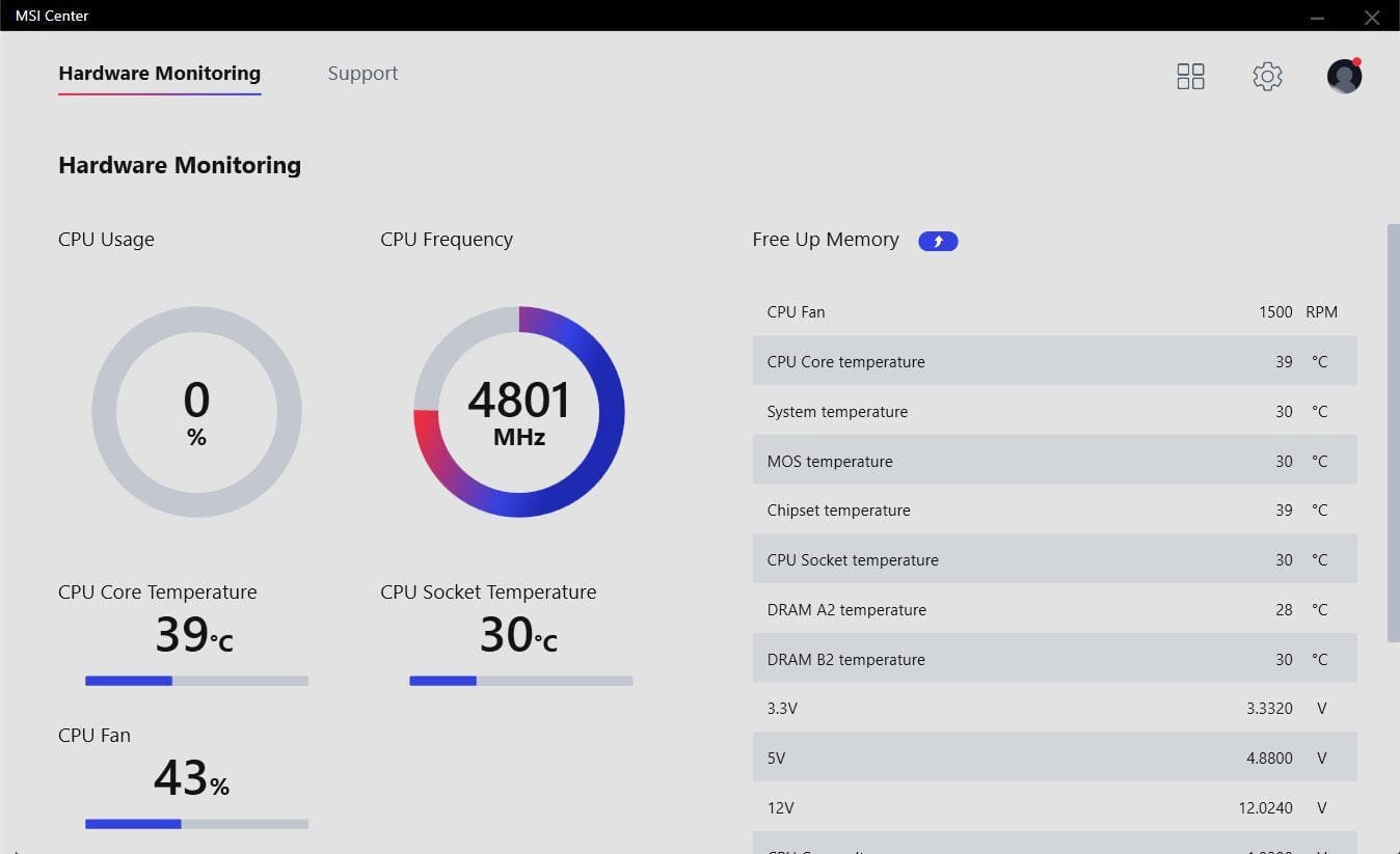 msi-center-hardware-monitoring Hardware Monitoring