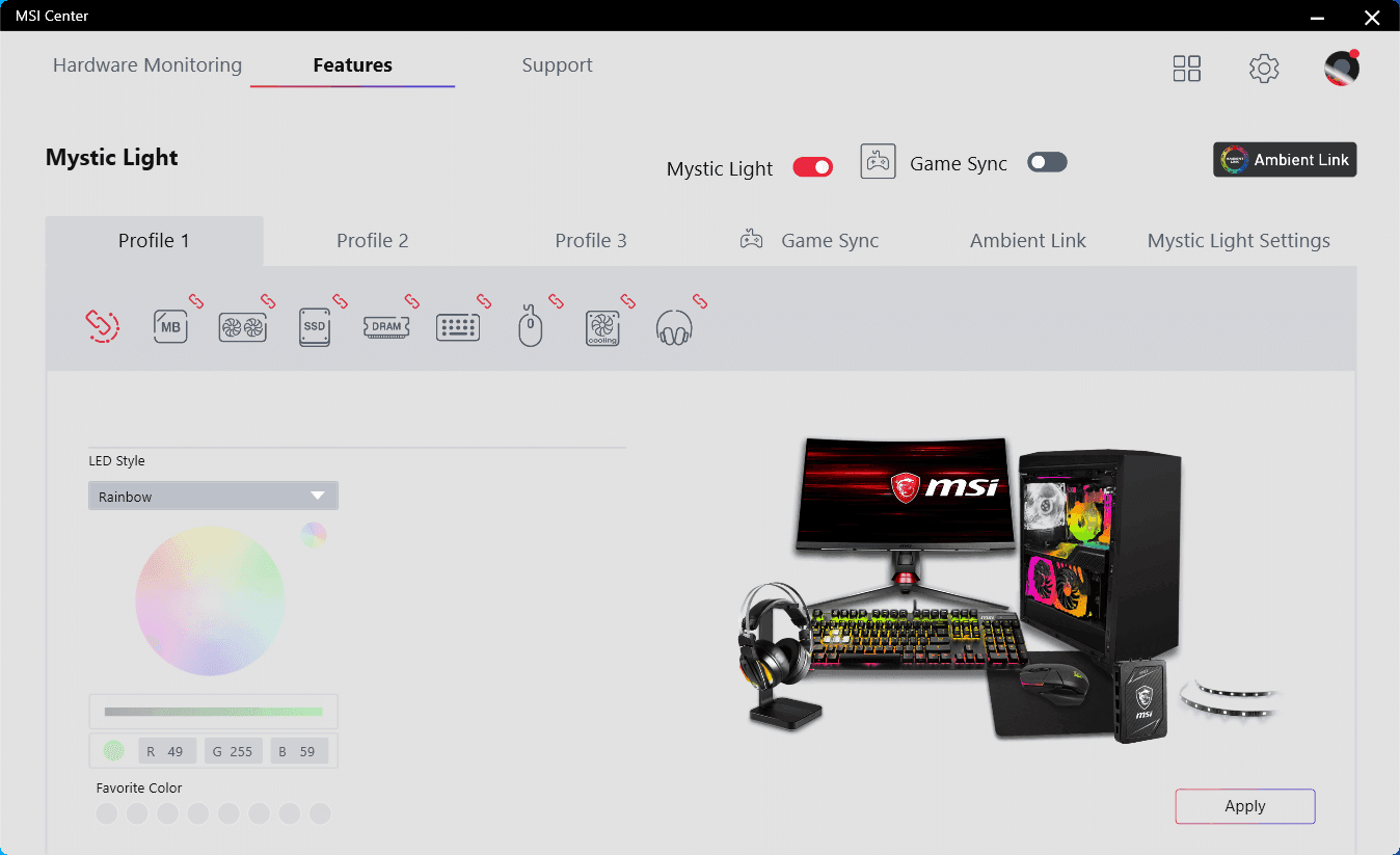 msi-center-msytic-light Mystic Light