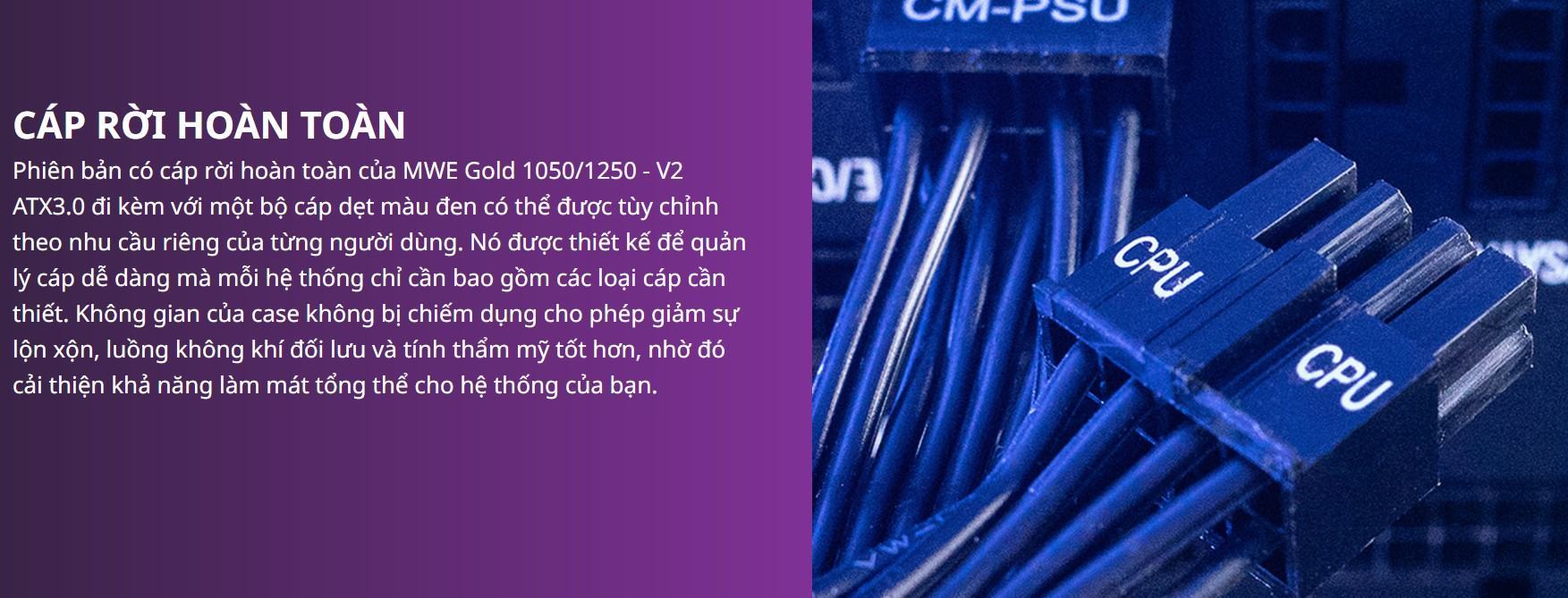 Nguồn Cooler Master MWE GOLD 1050 - V2 1050W ATX3.0  (PCIE 5.0/ 80 Plus Gold/Màu Đen/Full Modular) 