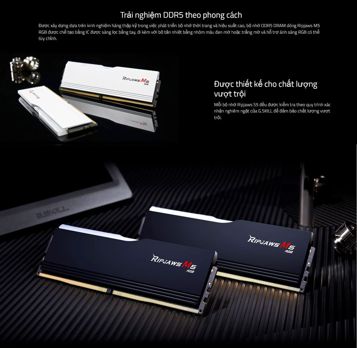 Ram Desktop Gskill Ripjaws (F5-5200J4040A16GX2-RM5RW) 32GB (2x16GB) DDR5 5200 MHz