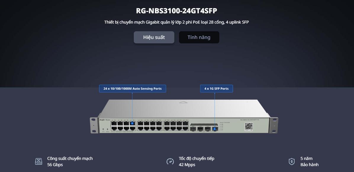 Switch RUIJIE REYEE RG-NBS3100-24GT4SFP-V2 24 cổng 10/100/1000BASE-T