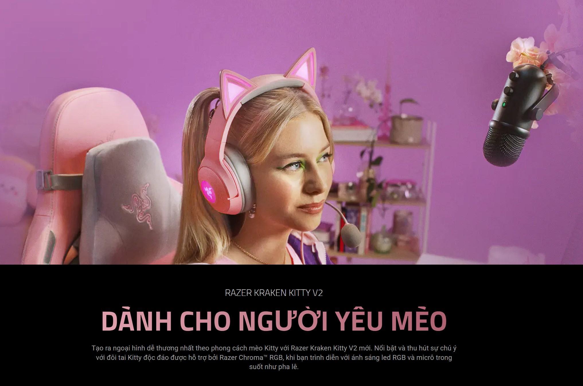 Tai nghe gaming có dây Razer Kraken Kitty V2 Pink _ RZ04-04730200-R3M1