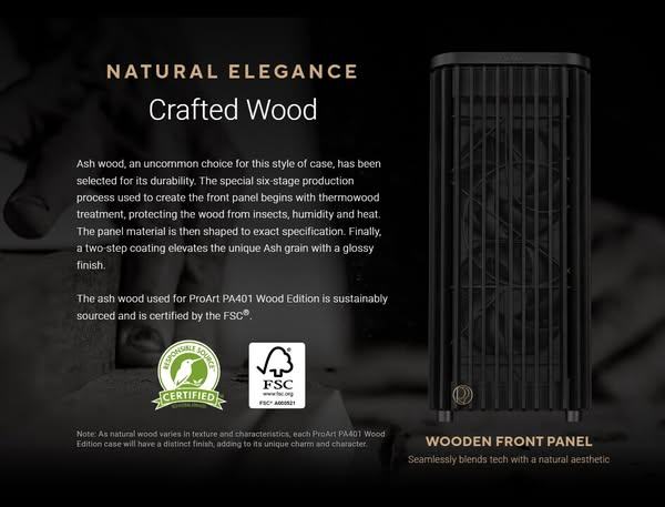 vo case asus proart pa401 wood tg pwm black atx mid