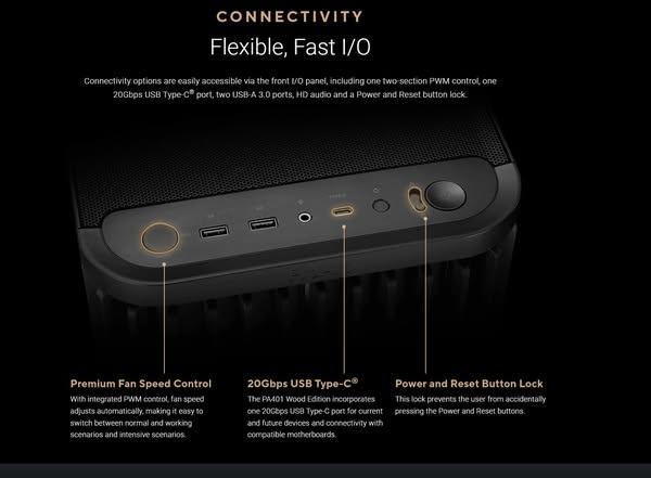 vo case asus proart pa401 wood tg pwm black atx mid