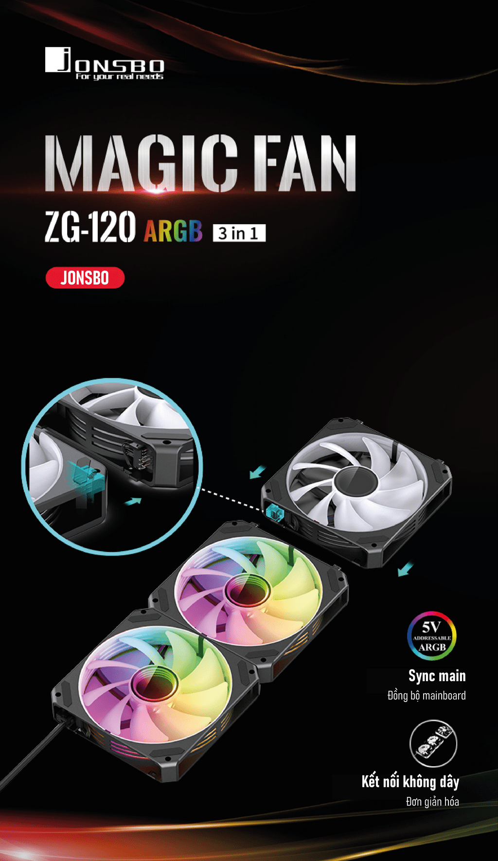 Fan Case Tản Nhiệt JONSBO ZG-120W White (3IN1/ GHÉP NỐI KHÔNG DÂY)